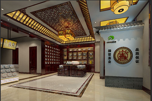 福建古朴典雅的中式茶叶店大堂设计效果图