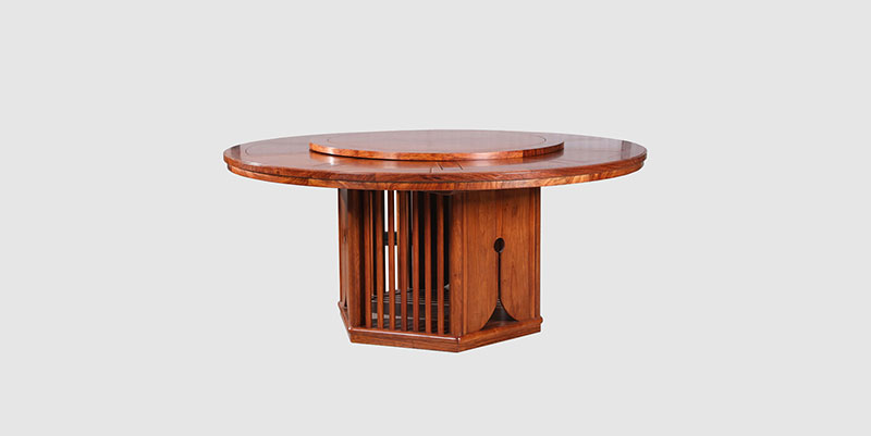 福建中式餐厅装修天地圆台餐桌红木家具效果图