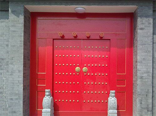 福建中国传统四合院系列朱红色中式木制大门木作